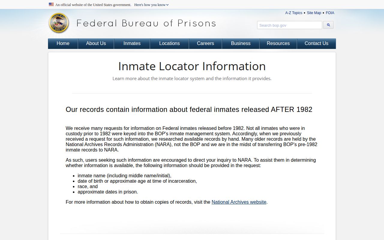 Federal Custodians historical release status explanation