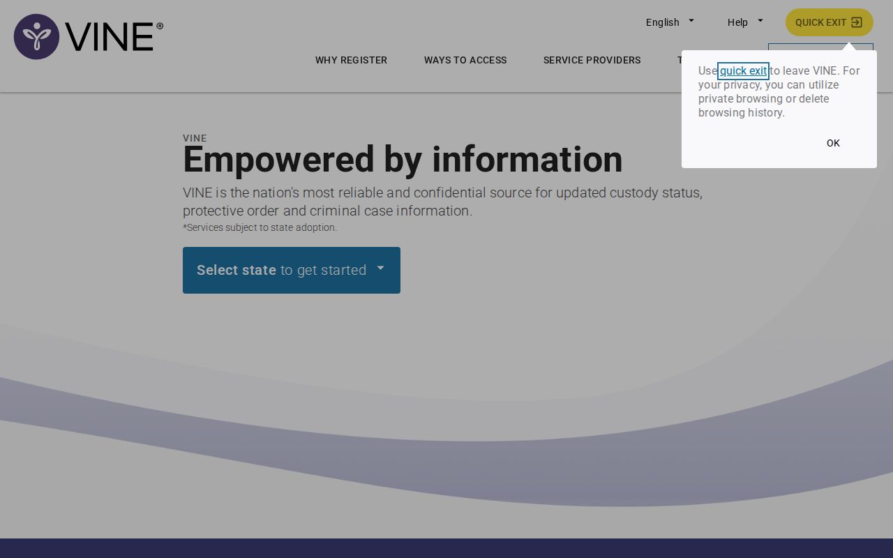 VINELink Mississippi offender search selection screen