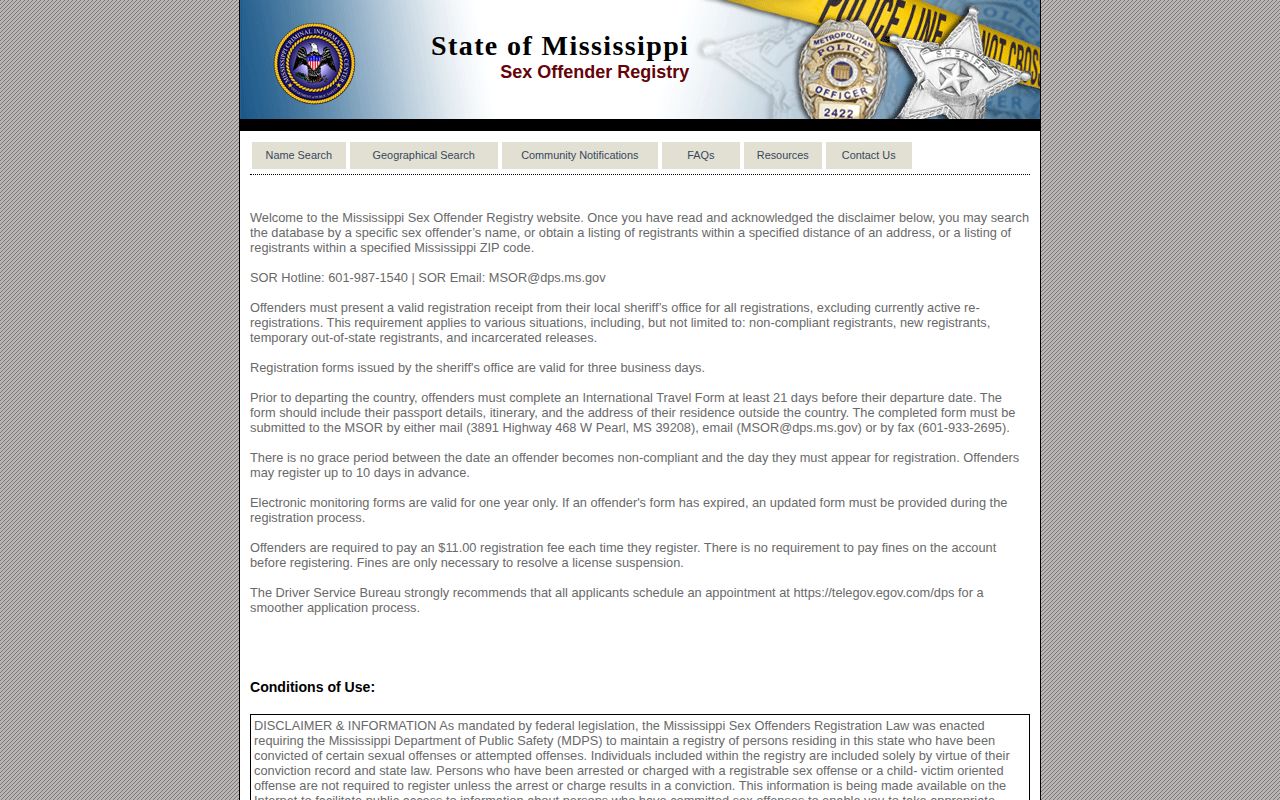 Claiborne County parole and probation registry limits